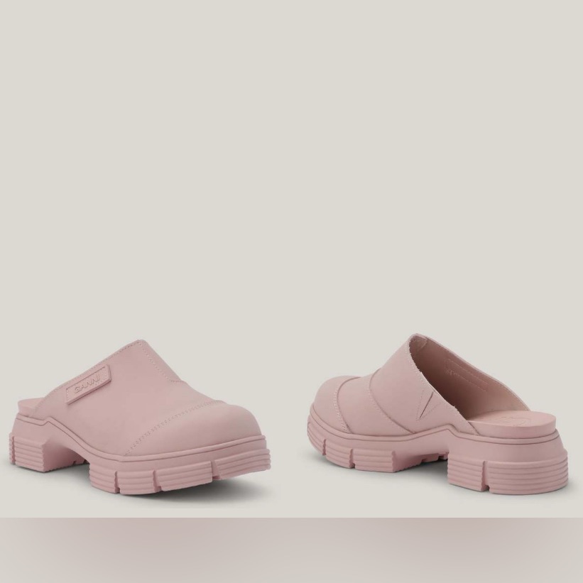 Ganni Recycled Rubber City Mule In Pink Nectar Size 41
